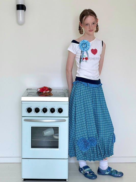 Blue Waves Floral Plaid Skirt