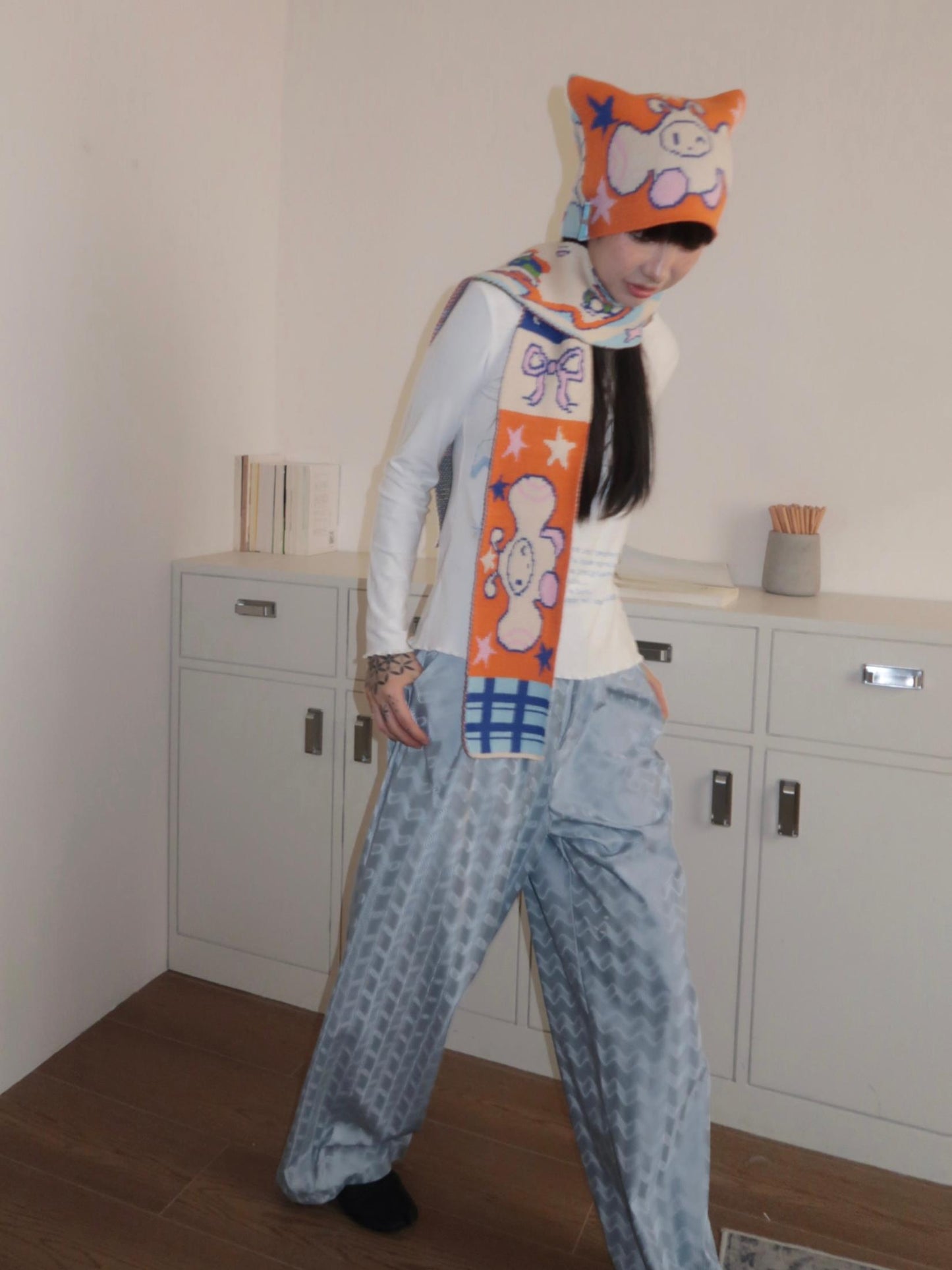 Oliwa × USN Cat-Ear Beanie Hat & Scarf Set