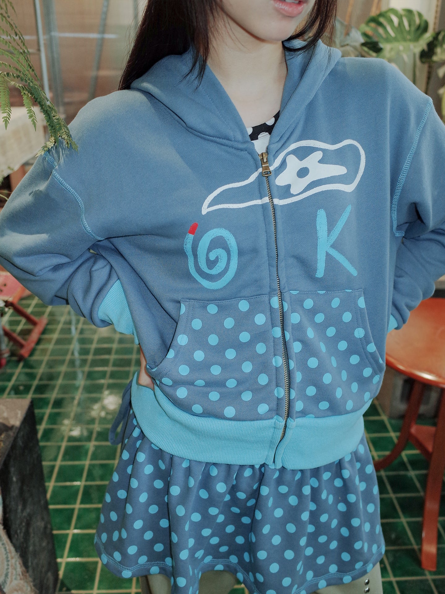 Windy "OK " Hoodie Jacket & Apron Skirt Set