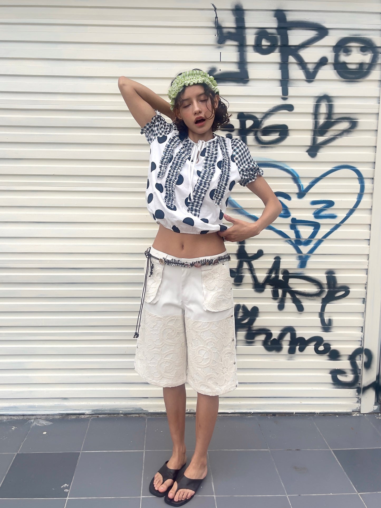 Oatmeal Lace Patchwork Shorts