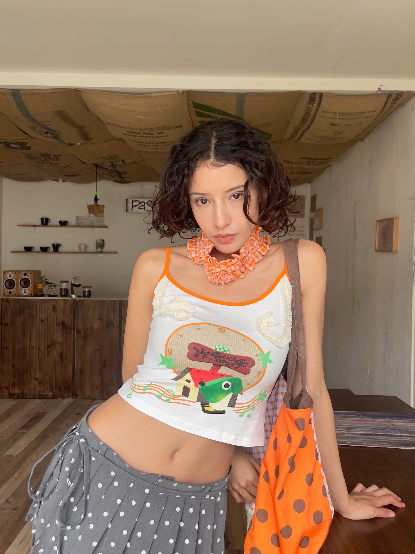 Orange Cute Print Cami Top