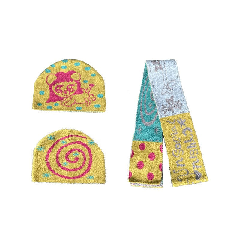 Cute Graffiti Painted Beanie Hat & Scarf Set