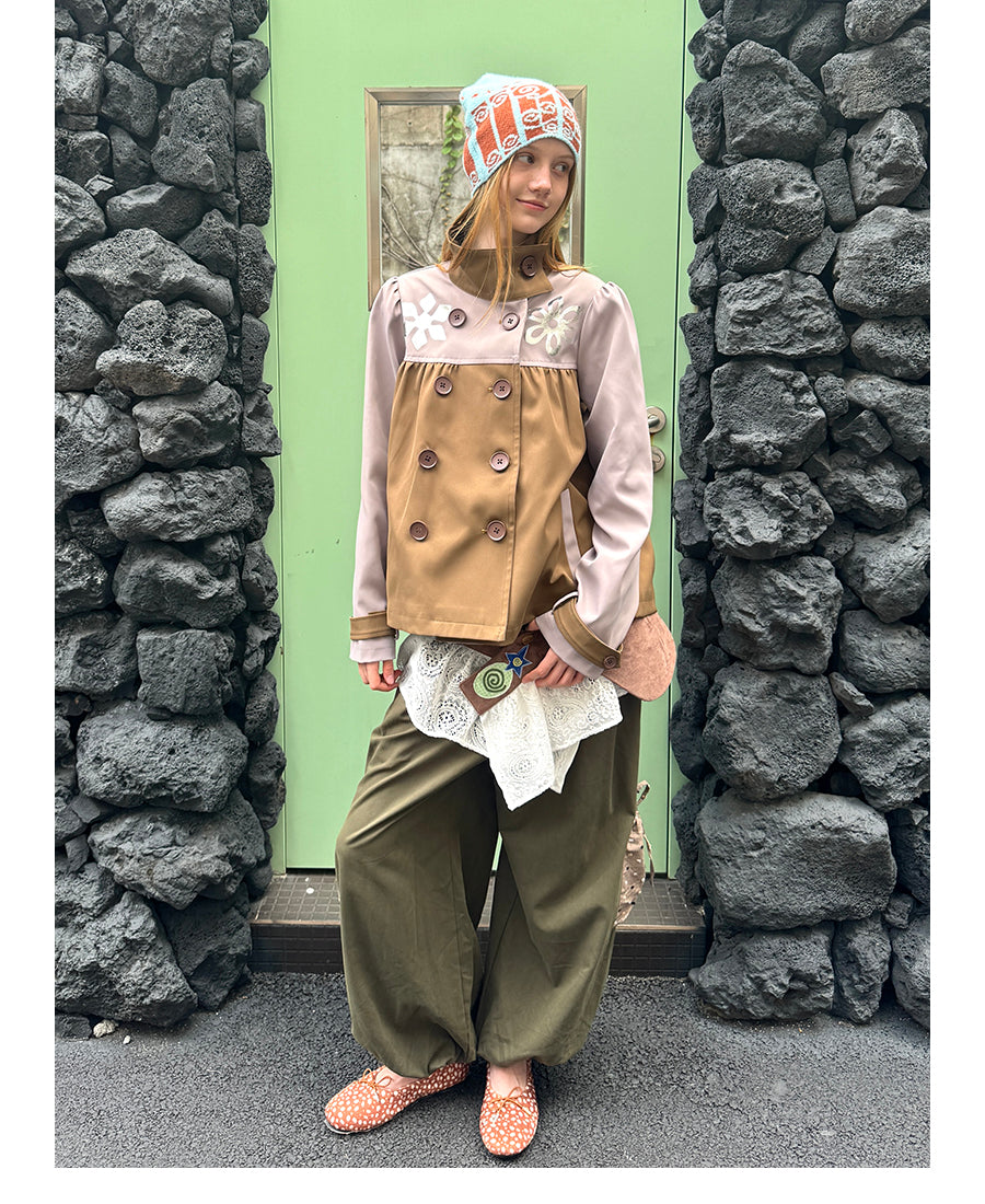 Wax-Seal Metallic Flower Trench Jacket
