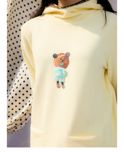 Front view of Unsocial Night graphic print hooded top featuring a standard regular fit, long sleeves, a pullover hood, and soft cotton-poly knit texture