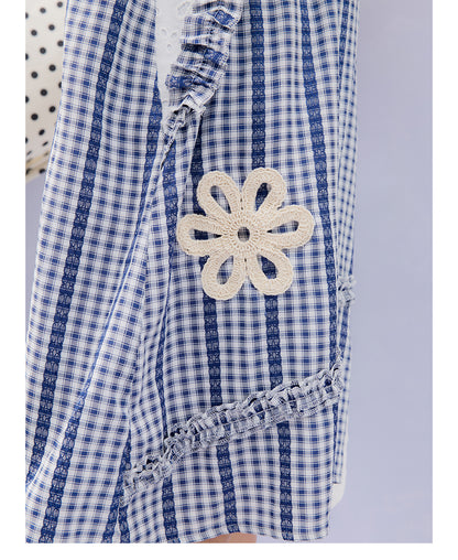 Front view of Unsocial Night checkered lace apron dress featuring a loose-fit suspender silhouette, sleeveless pullover design, and a coordinating checkered choker