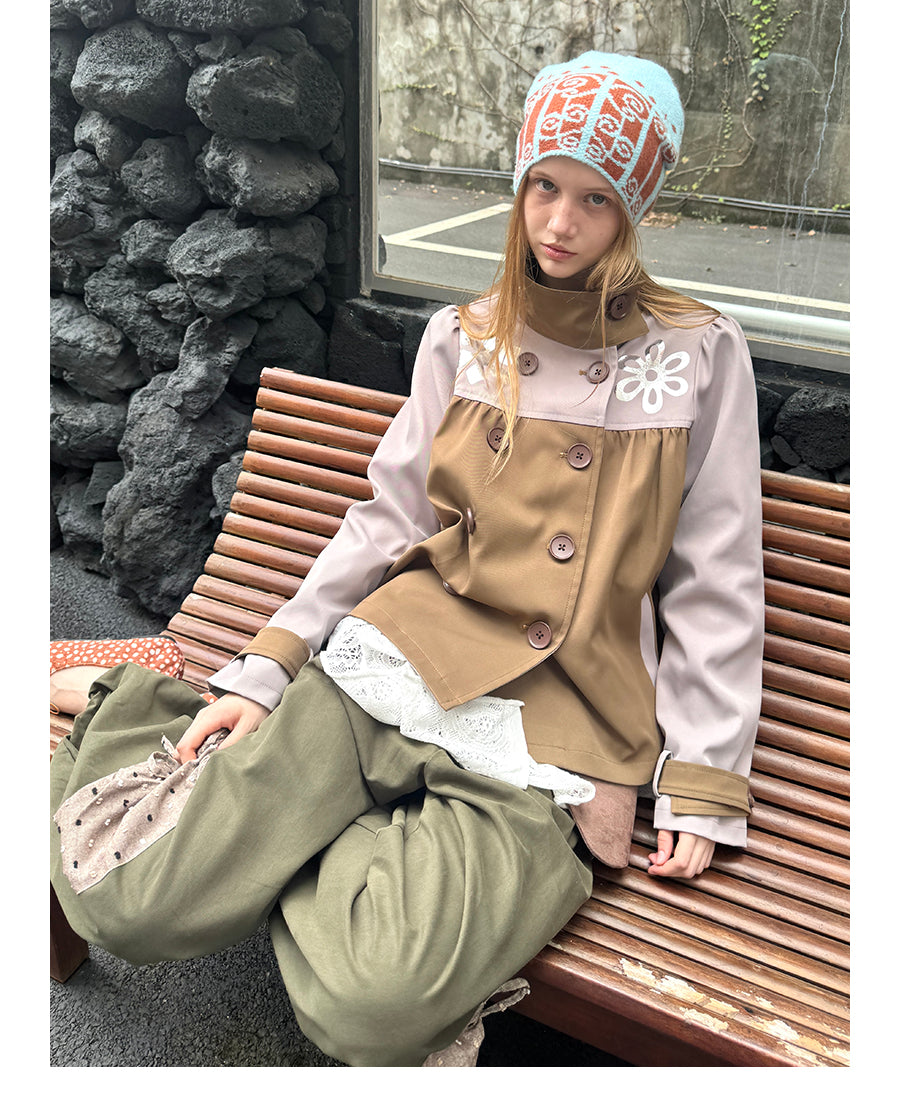 Wax-Seal Metallic Flower Trench Jacket