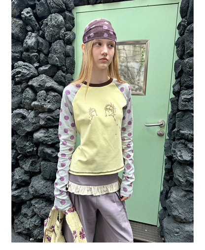 Secret Tear Polka Raglan Long Sleeve Top