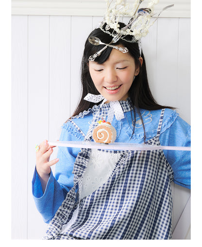 Front view of Unsocial Night checkered lace apron dress featuring a loose-fit suspender silhouette, sleeveless pullover design, and a coordinating checkered choker