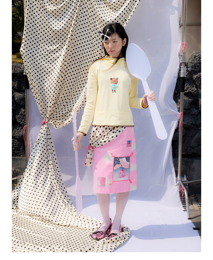 Front view of Unsocial Night My Candy Window cute skirt featuring a mid-rise straight silhouette, printed fabric with sequin embellishments, and a fully lined interior