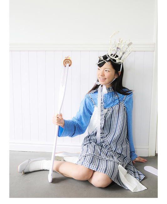Front view of Unsocial Night checkered lace apron dress featuring a loose-fit suspender silhouette, sleeveless pullover design, and a coordinating checkered choker