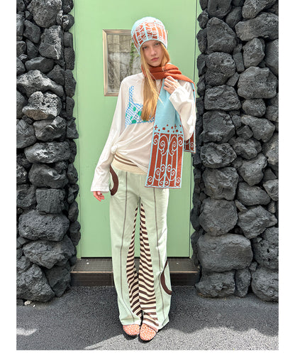Chalk Circle Striped Patchwork Flared Sweatpants