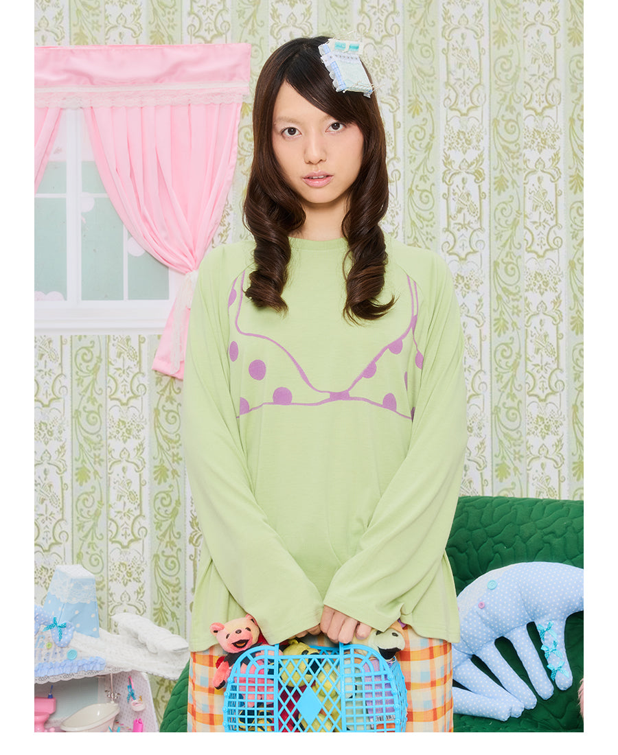 Front view of Unsocial Night's original oversized white T-shirt featuring a detailed trompe parody bikini graphic print