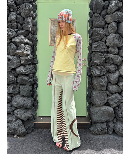 Chalk Circle Striped Patchwork Flared Sweatpants