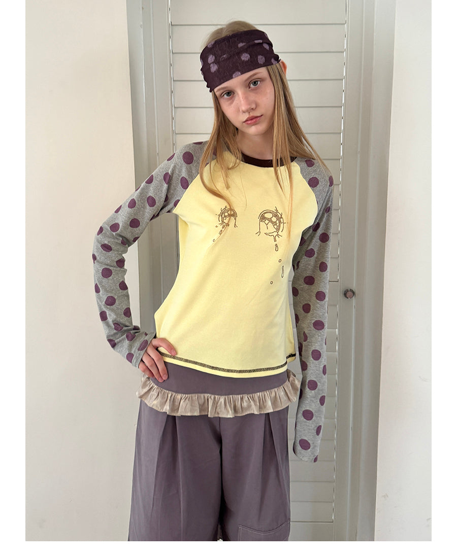 Secret Tear Polka Raglan Long Sleeve Top