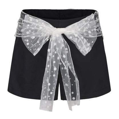 Mesh Bowknot Belt Shorts