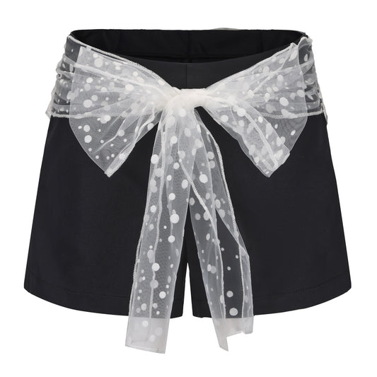 Mesh Bowknot Belt Shorts