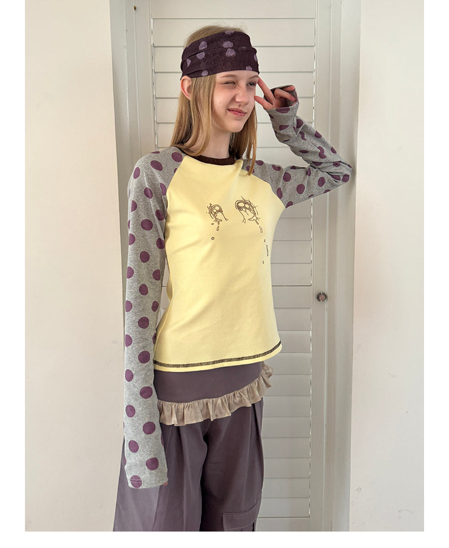 Secret Tear Polka Raglan Long Sleeve Top