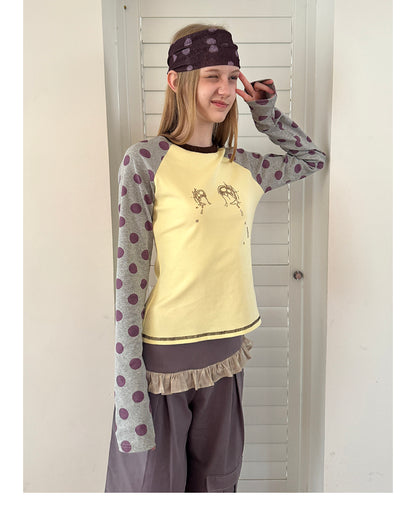 Secret Tear Polka Raglan Long Sleeve Top