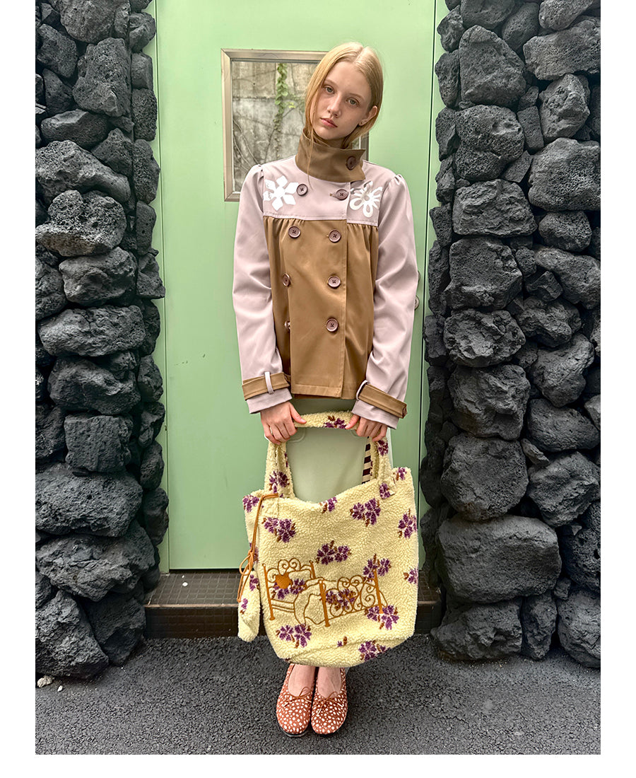 Wax-Seal Metallic Flower Trench Jacket