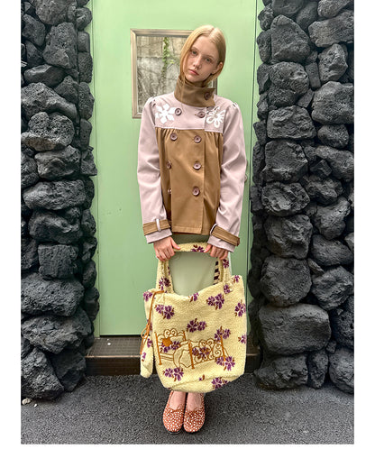 Wax-Seal Metallic Flower Trench Jacket