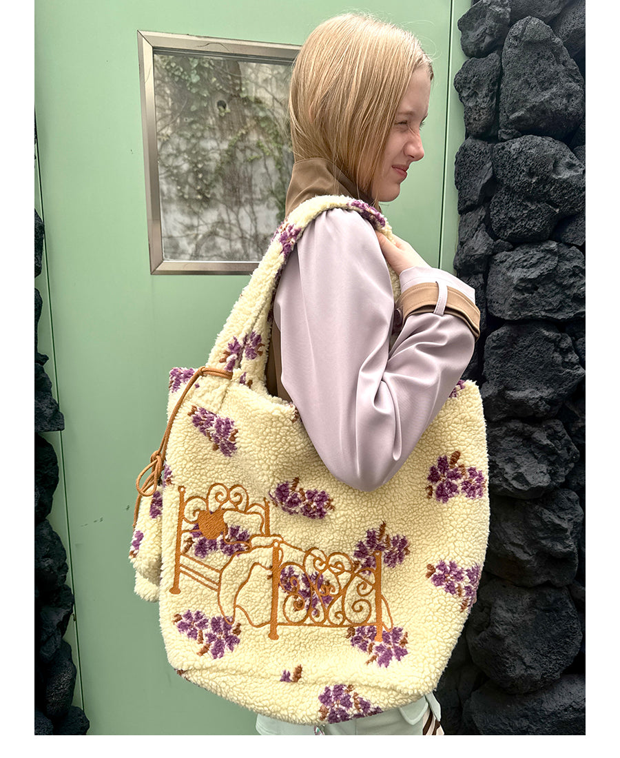 Sunset Locker Embroidered Fleece Bag (Tote & Pouch Set)