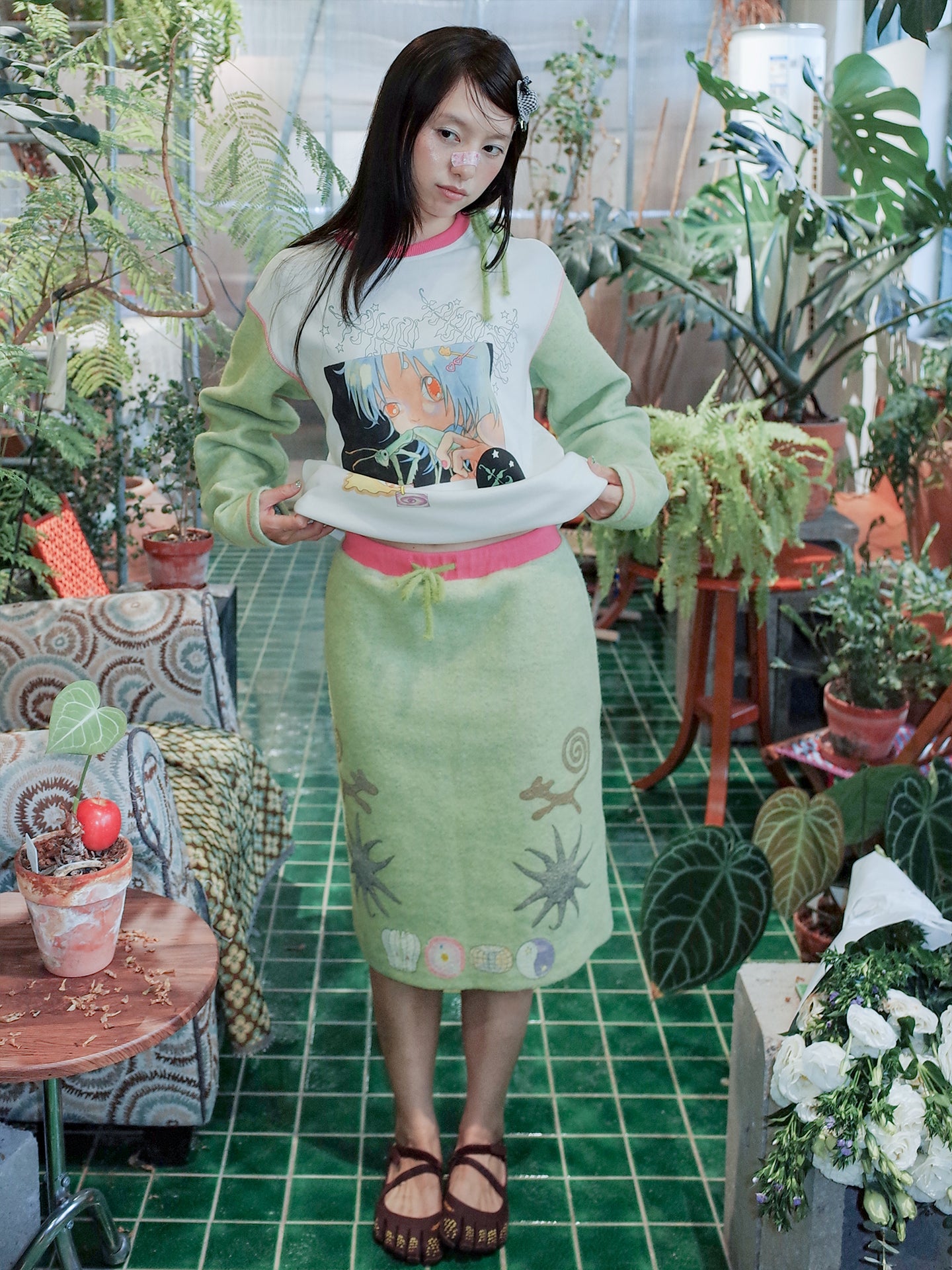 Oliwa × USN Girl Print Sweatshirt & Skirt