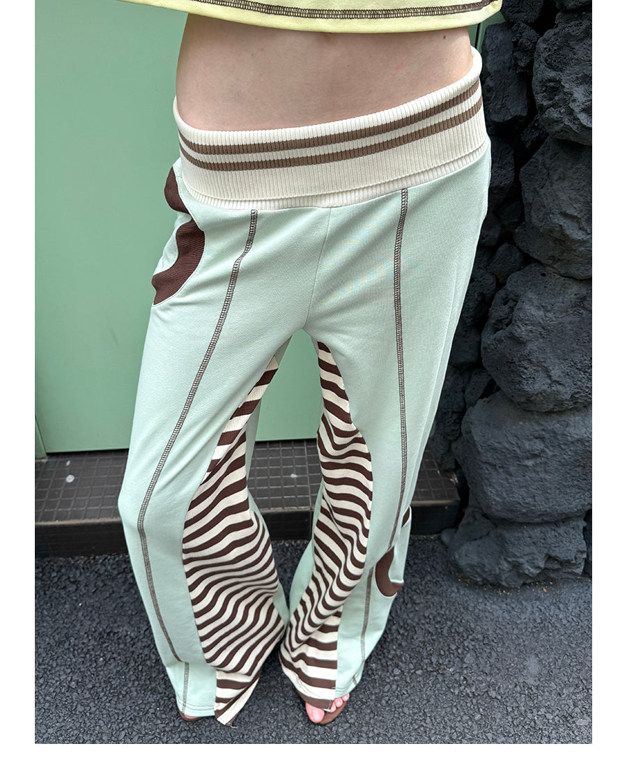 Chalk Circle Striped Patchwork Flared Sweatpants