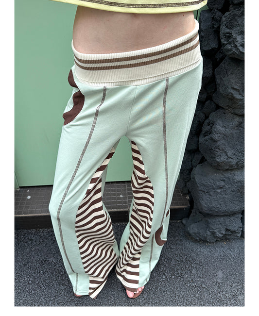 Chalk Circle Striped Patchwork Flared Sweatpants