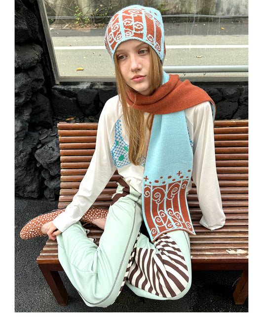 Campus Railing Reversible Beanie Hat & Scarf Set
