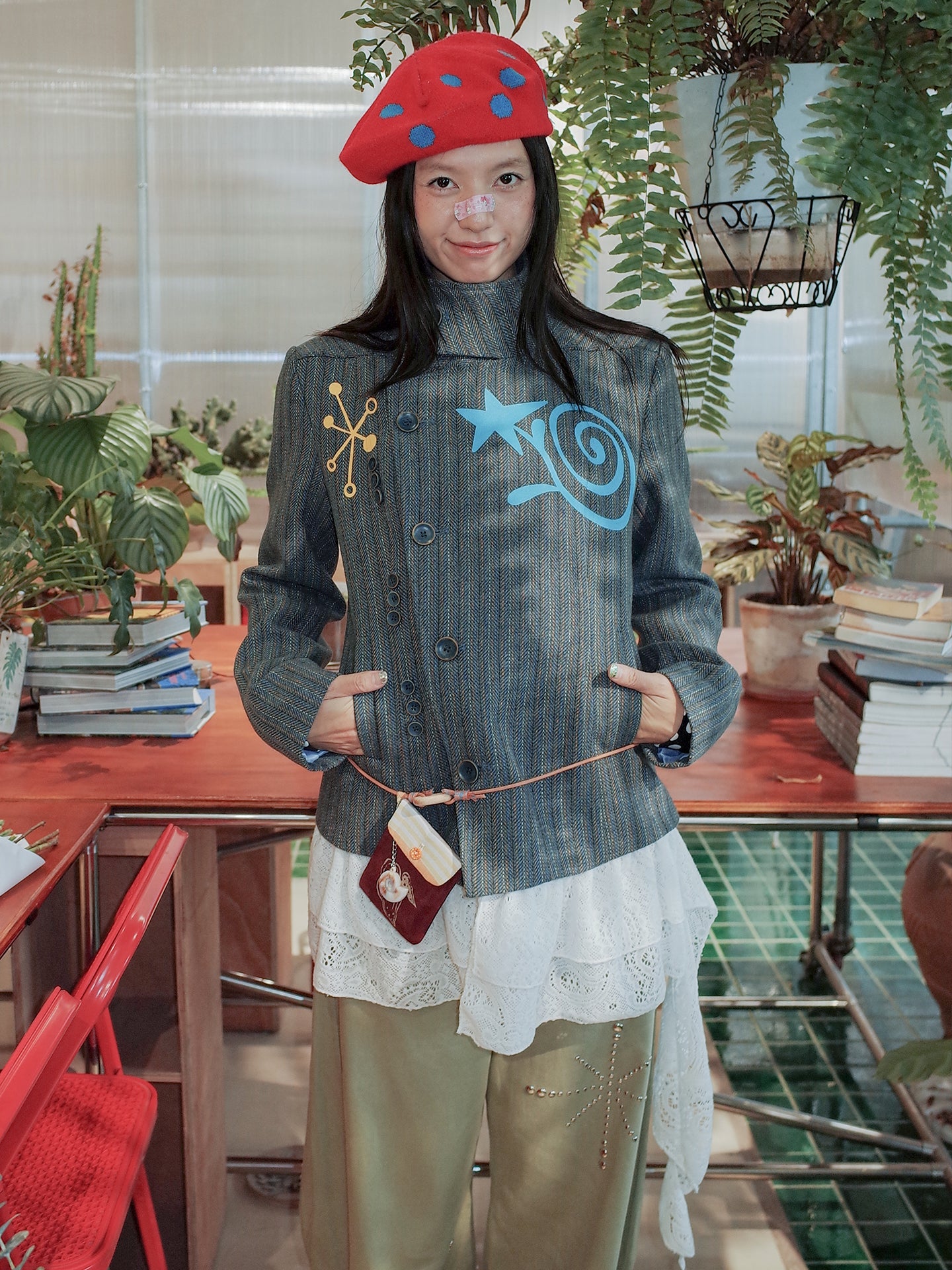 Swirl Print Lace Hem Jacket