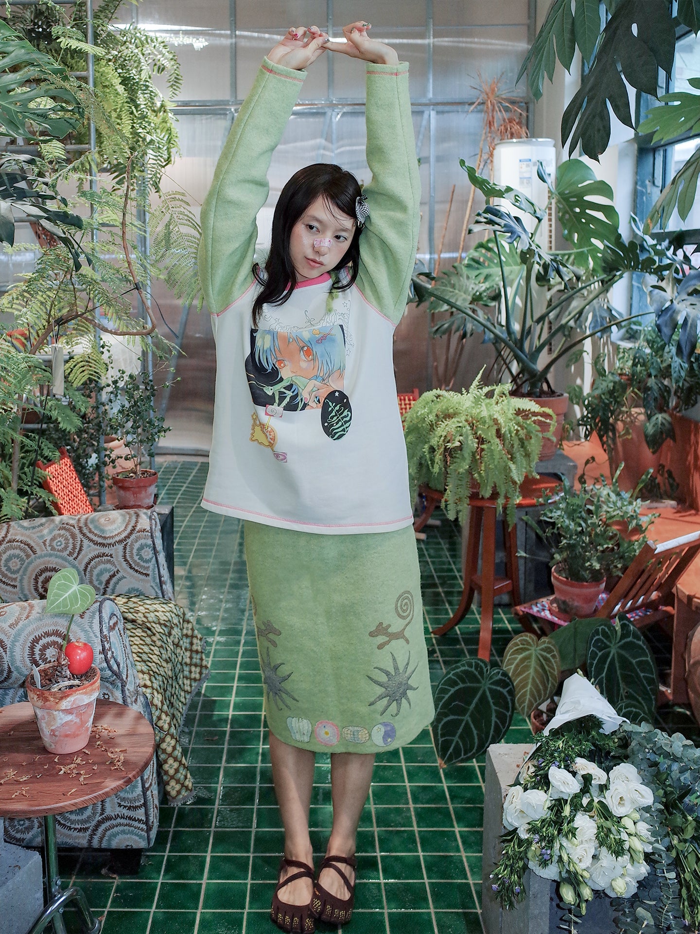 Oliwa × USN Girl Print Sweatshirt & Skirt