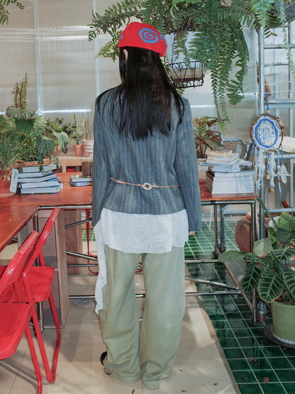 Swirl Print Lace Hem Jacket