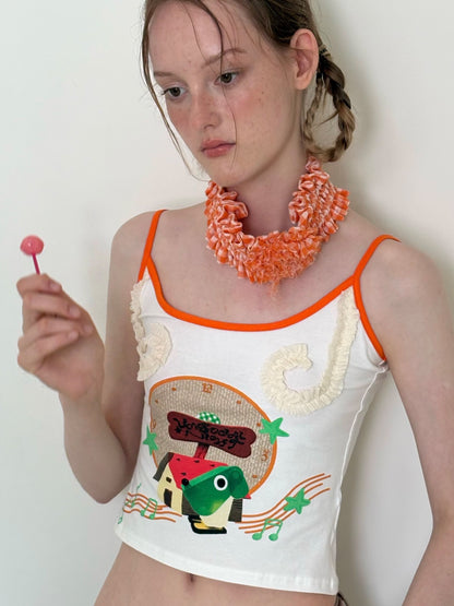 Orange Cute Print Cami Top