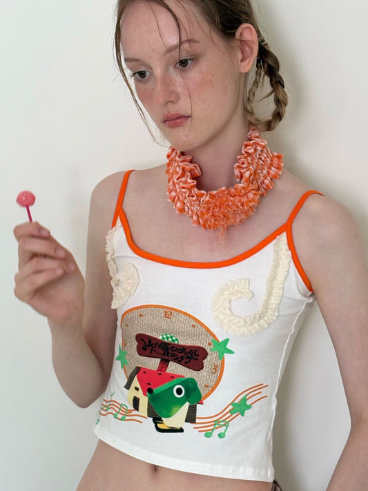 Orange Cute Print Cami Top