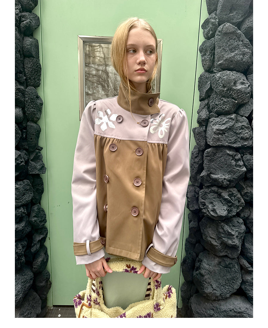 Wax-Seal Metallic Flower Trench Jacket