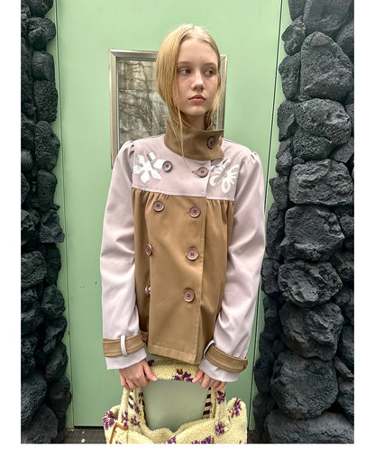 Wax-Seal Metallic Flower Trench Jacket