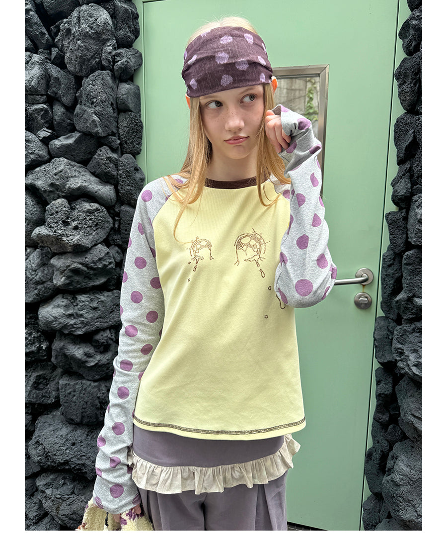 Secret Tear Polka Raglan Long Sleeve Top