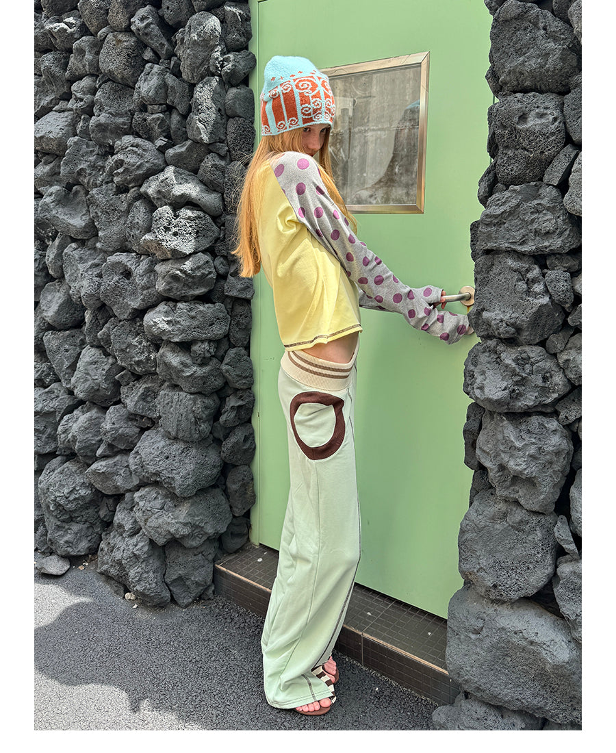 Chalk Circle Striped Patchwork Flared Sweatpants