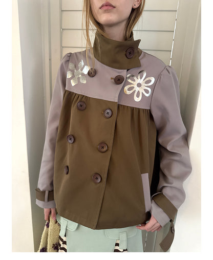 Wax-Seal Metallic Flower Trench Jacket
