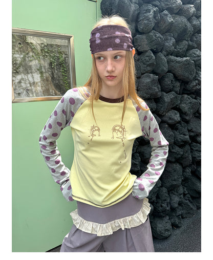 Secret Tear Polka Raglan Long Sleeve Top