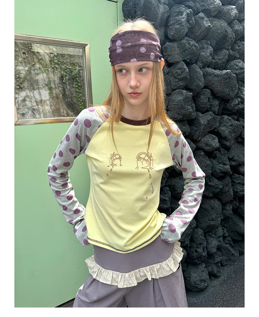 Secret Tear Polka Raglan Long Sleeve Top
