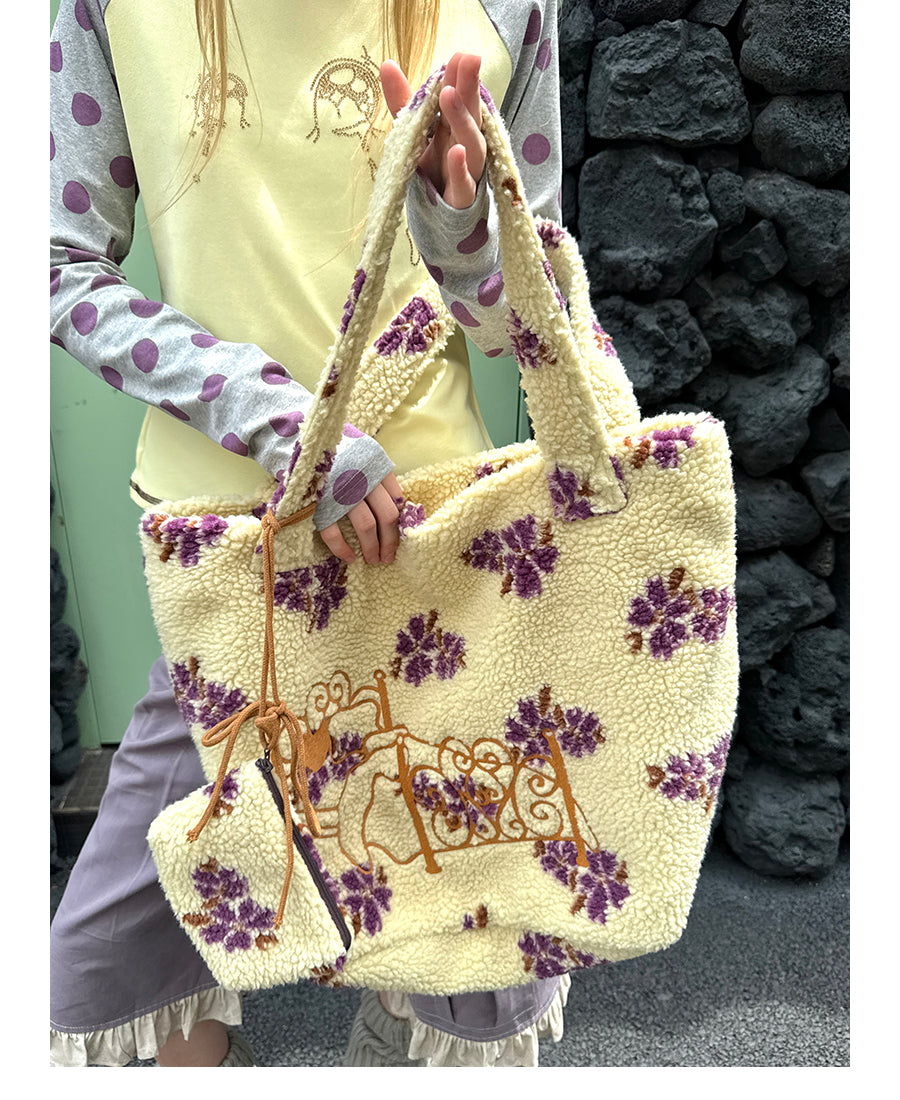 Sunset Locker Embroidered Fleece Bag (Tote & Pouch Set)