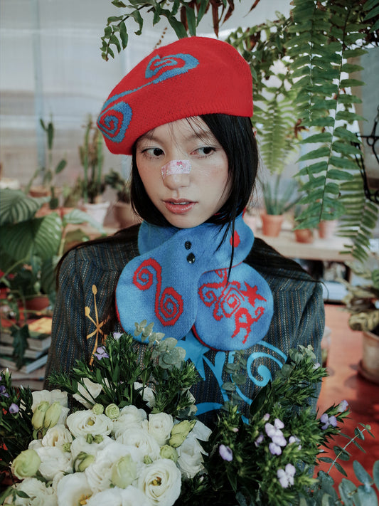 Red Sky Blue Land Knit Beret & Scarf