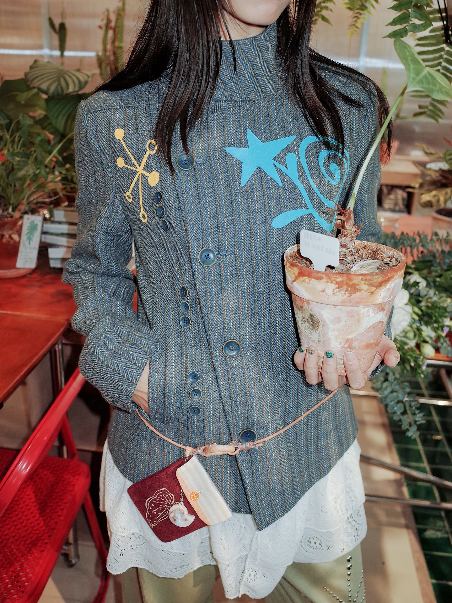 Swirl Print Lace Hem Jacket