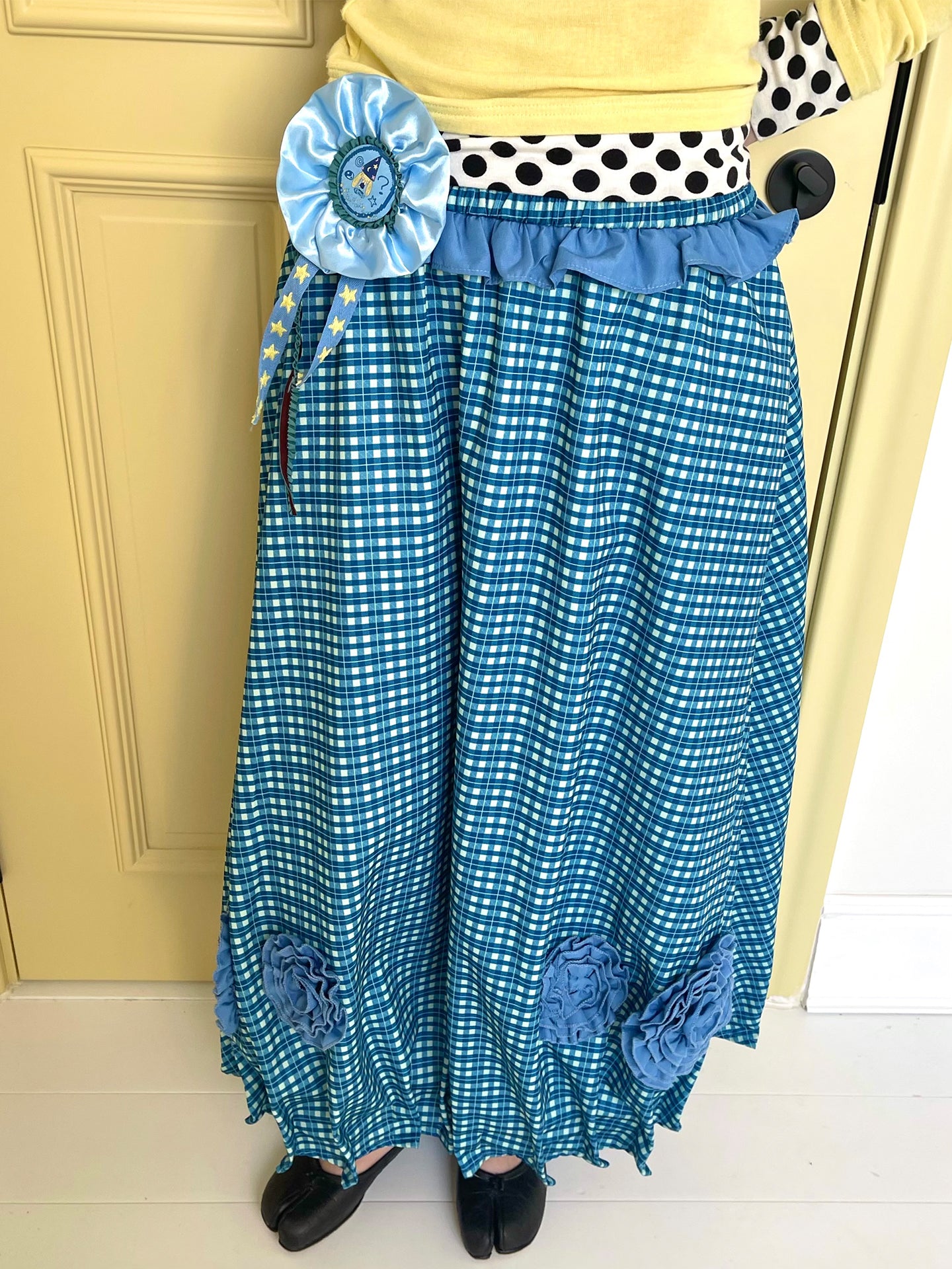 Blue Waves Floral Plaid Skirt