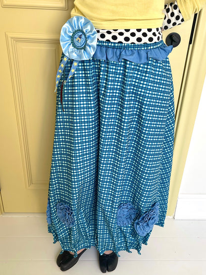 Blue Waves Floral Plaid Skirt