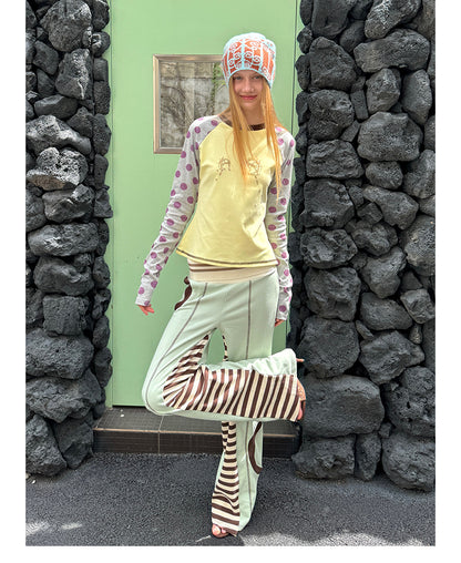 Chalk Circle Striped Patchwork Flared Sweatpants