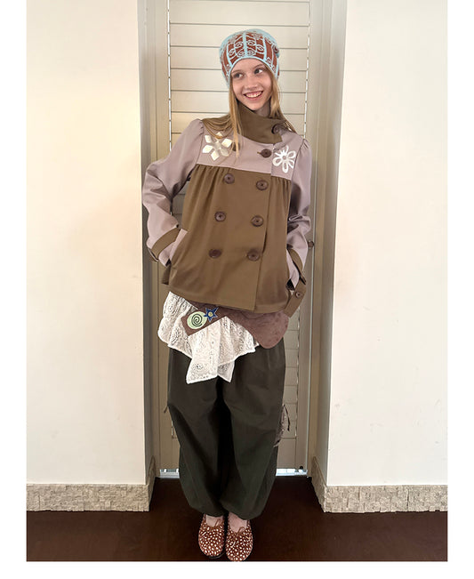 Wax-Seal Metallic Flower Trench Jacket