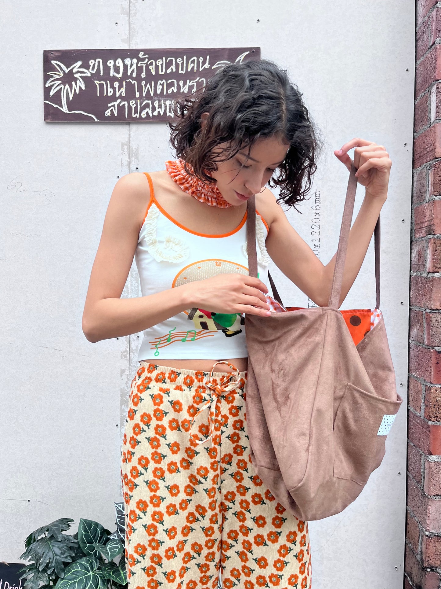 Pumpkin Canelé Suede Tote Bag