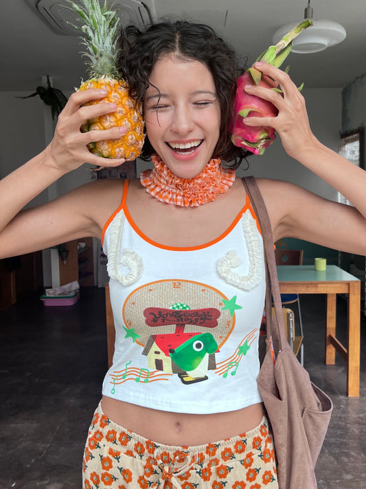 Orange Cute Print Cami Top